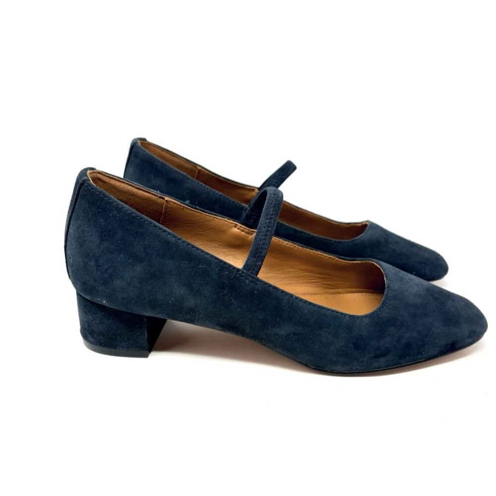 Madewell Suede Leather The Greta Pump Block Heels Juniper Berry Navy Blue Shoe 7 - Picture 4 of 12